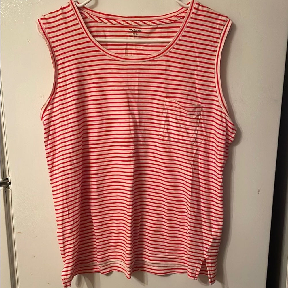 Madewell Red Large NWOT Striped Tank Top 100% Cotton